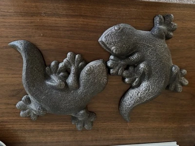 Dos (2) estatua de lagarto gecko adorno de pared animal cemento hormigón jardín Foto 1 de 4