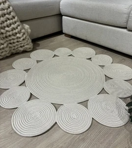 Rug 100% Cotton White Round Carpet Bohemian Kitchen Hallway Entryway Area Rug - Picture 1 of 6