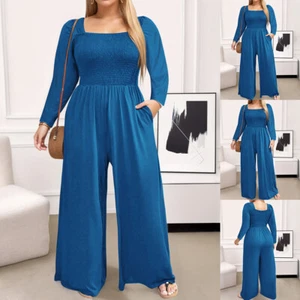 Übergröße Damen Langarm Jumpsuit Weites Bein Hosen Overalls Einteiler Hosenrock - Bild 1 von 14