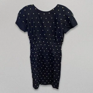 Carmen Marc Valvo Dress Metallic Star Embellished Deep V-Back Linen Navy Blue 8 - Picture 1 of 8