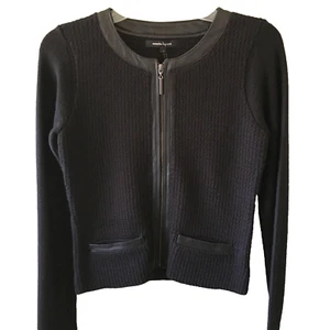 nanette lepore sweater size Small black intrepid cardigan zip leather trim NEW - Picture 1 of 5