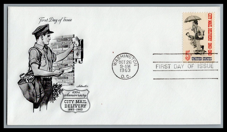 US FDC # 1238 5c City Mail Man  Artmaster  1963, 9L173 - Image 1 of 1