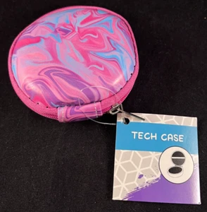 Tech Case - Earbuds Case - Hard Sides - Zipper - Cord Storage - Pink Marble* - Picture 1 of 3