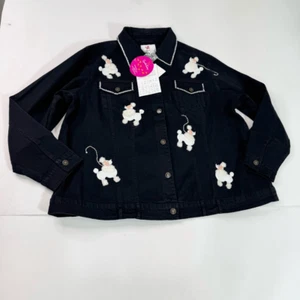 Quacker Factory Denim Jacket Womens 2X Black Poodle Applique Rhinestones new - Picture 1 of 10