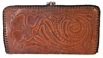 "Cartera clutch floral de cuero marrón de colección 7,5"" Kiss Lock Provenance" Foto 1 de 4