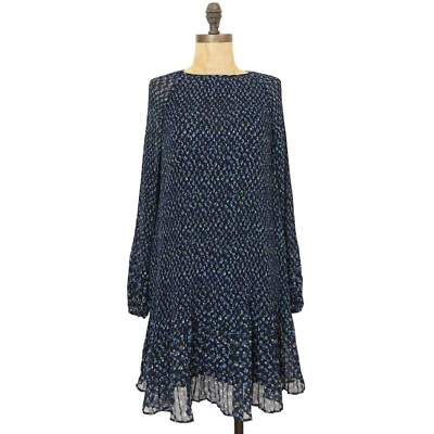 MADEWELL Crinkle Georgette Mini Dress M Blue Chiffon Floral Long Sleeve NWT B71 - Image 1 of 4