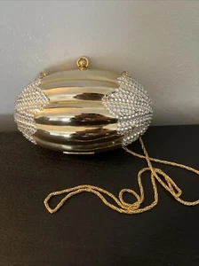 Vtg Gold tone Metal Imagnin Evening Bag w/Rhinestones Shoulder Strap - Picture 1 of 9