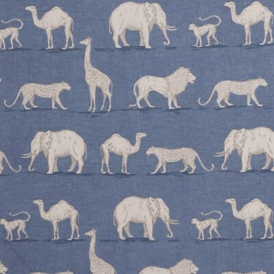 ILIV Prairie Animals Denim Blue Cotton Fabric Eco-Friendly African Furnishings
