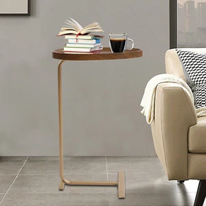 Sofa Couch Coffee End Table Bed Side Table Snack Table Metal+Walnut Laptop Table - Picture 1 of 16
