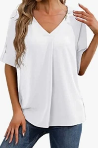Women's V Neck 3/4 Sleeve Chiffon Shirts Business Casual Tops Work Blouse- S - Picture 1 of 3