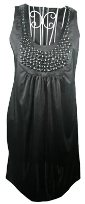 Arden B Womens Size 8 Shift Dress Embellished Sleeveless Shiny Black - Image 1 of 4