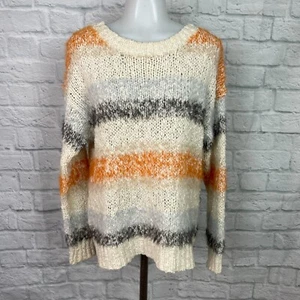 Meadow Rue Kennedy Sweater Small Striped Orange Blue Cream Fuzzy Pullover Anthro - Picture 1 of 12