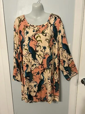 NUEVO CON ETIQUETAS JM Colección Albaricoque Nube Paisley Top con Manga 3/4 Talla Grande 2X Foto 1 de 4