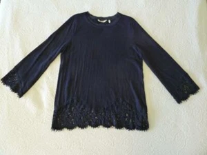 Soft Surroundings Navy Cotton Wool Cashmere Knit Lace Trim Tunic Sweater XL L M - Picture 1 of 8