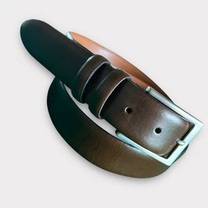 Joseph Abboud Hombres Cinturón de Vestir Cuero Marrón Antiguo Tono Plateado Hebilla Italia 40 - Imagen 1 de 10