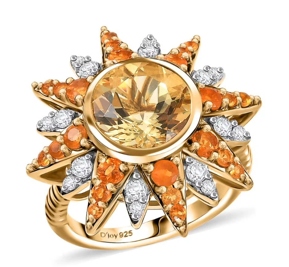 Anillo Labradorita Amarilla y Piedras Preciosas Starfire Radiance Talla 6 Plata Vermeil 18K YG Foto 1 de 1