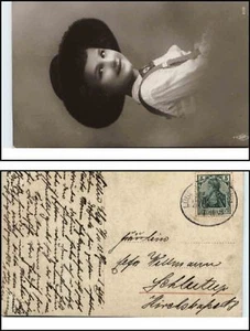 Correo ferroviario sello desde LÜBECK 1913 a/ motivo postal niño con sombrero - Imagen 1 de 1
