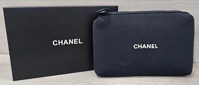 CHANEL MAKEUP CHANEL BEAUTE Beauty GWP Gift Black Nylon Neoprene Cosmetic Makeup Pouch Zip Bag