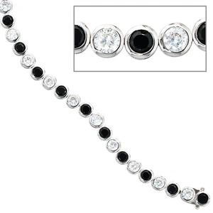 JOBO Armband 925 Silber 19 cm mit Zirkonia schwarz weiß Silberarmband Kastenschl - Picture 1 of 4