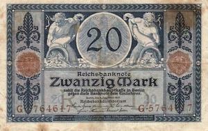Genuine 20 Mark German empire banknote 1915 WW I in ok cond !!!!! - Picture 1 of 2