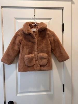 H M Girls Jacket Size 6  Brown 100% Polyester Faux Fur Snap Down Coat - Image 1 of 4