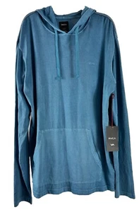RVCA New Mens L Blue Long Sleeve Hoodie Tee Shirt Street Artist Design Logo Slim - Picture 1 of 15