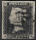 Gb 1840, Penny Black, Plate 8, A-F,  4 Margin, Worn Plate