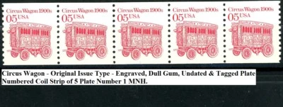 Circus Wagon Engraved Undated Dull Gum Tagged PNC5 PL 1 MNH Scott's 2452 - Image 1 of 2