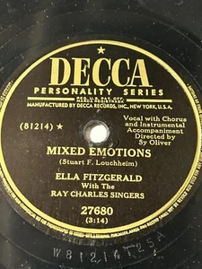 ELLA FITZGERALD Decca 27680 78rpm MIXED EMOTIONS / COME House Ray Charles Singer - Picture 1 of 4