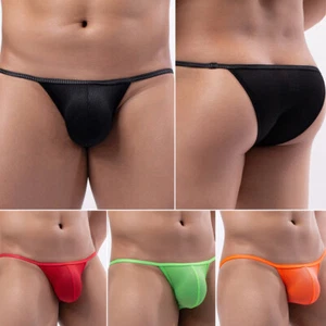Men Sexy Pouch Thong Panties Male Low Rise Bikini Ice Silk Cool Brief Underwear^ - Picture 1 of 26