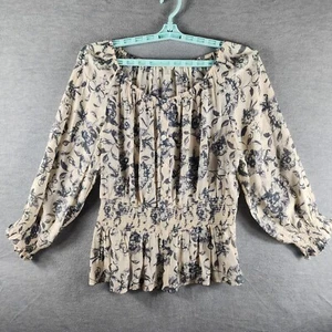 Cato Woman Floral Shirred Elastic Waist Peplum Top XL Ivory Soft Purple Buttons - Picture 1 of 18