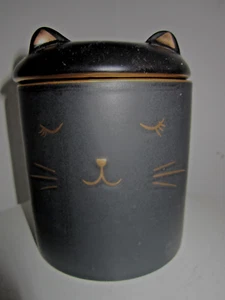 Hermosa lata de almacenamiento cerámica negra decoración cabeza de gato - Imagen 1 de 5