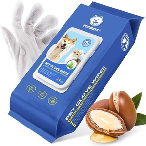 Pet Cleaning Gloves: Hypoallergenic No-Rinse Wipes for Dogs & Cats, 24 pcs - Picture 1 of 7