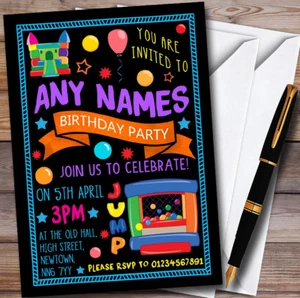 Black Jump Bouncy Castle Personalised Childrens Birthday Party Invitations - Picture 1 of 1