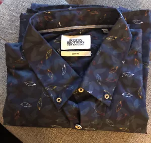 Camicia Bostin Brothers casual blu navy XL con foglie nuova con etichetta - Foto 1 di 5