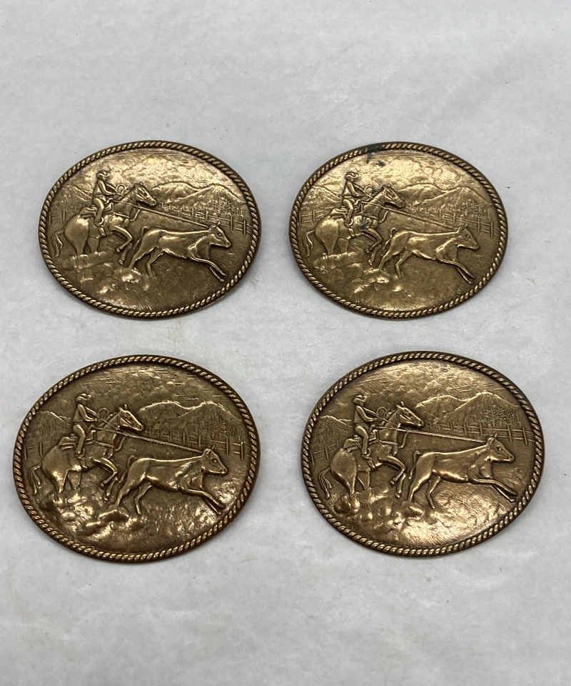 4 шт винтажные латунные завязки на булавки занавески ковбойские 1-7/8 дюйма x 1-1/2 дюйма овальные - Изображение 1 из 4