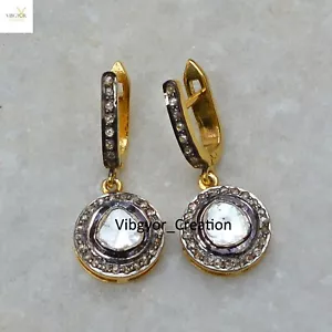 Pendientes de diamantes pavé joyería Polki plata de ley 925 chapados en oro regalo de boda - Imagen 1 de 4