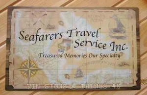 16"x10" Seafarer travel map vintage style metal TIN SIGN nautical maritime decor - Picture 1 of 5