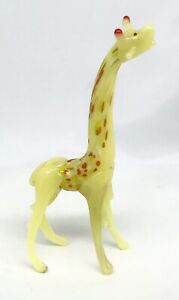 Figurine miniature 2 3/4" girafe en verre jaune soufflée à la main