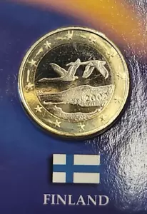 2002 1€ FINLAND WHOOPER SWANS 1 EURO BIMETAL COIN BU - Picture 1 of 5