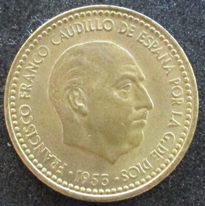 *GUTSE* FRANCO-5, 1 PESETA 1953*19-60, RESTOS DE BRILLO ORIGINAL, S/C-. - Picture 1 of 2