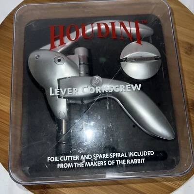 HOUDINI LEVER CORKSCREW SILVER IN ORIGINAL BOX BY METROCANE FOIL CUTTER - Image 1 of 4