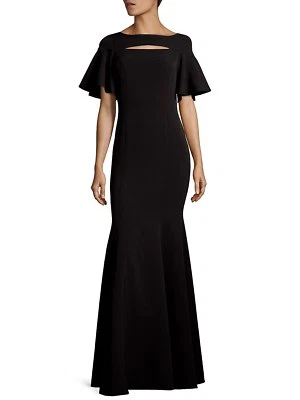 Maxi Vestido JAY GODFREY Negro Recorte Flutter Manga Volantes Elástico Sirena 8 Foto 1 de 4