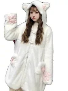 Women Girls Anime Lolita Kawaii Plush Jacket Bunny Ears Hoodie Outwear S Cosplay - Picture 1 of 16
