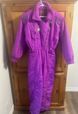 Kaelin Women’s 10 Ski Suit Snowsuit Purple One Piece Snow Bib Retro Vintage - Image 1 of 4