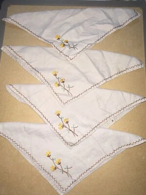 Tea Tablecloth 4 Napkins Linens Set Vintage Beige Floral Embroidery Needlepoint - Image 1 of 4