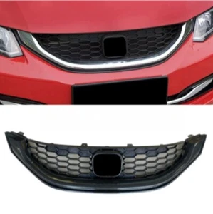 For Honda 2013-2015 9th Civic Sedan Carbon Fiber Pattern Black Honeycomb Grill - Foto 1 di 3