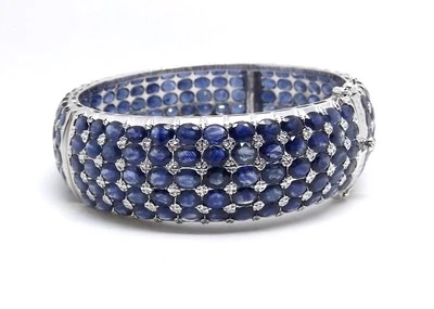 Brazalete Brazalete AMPLIO Estilo Eternidad 100+ Quilates ZAFIRO AZUL ORO BLANCO 18K Foto 1 de 4