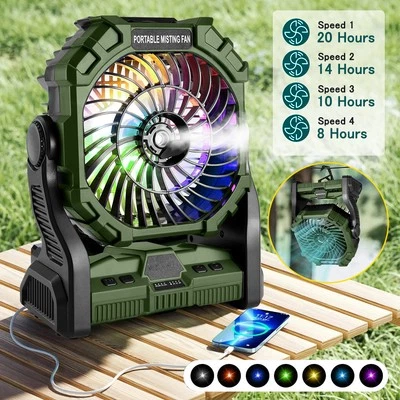 Portable Camping Misting Fan with LED Light 20000mAh Rechargeable Mister Fan - Image 1 of 4