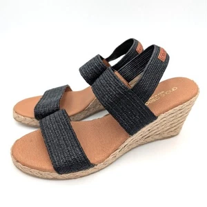 Andre Assous Allison Stretch Raffia Wedge Sandal Women's Black Size US10 EU41 - Picture 1 of 12
